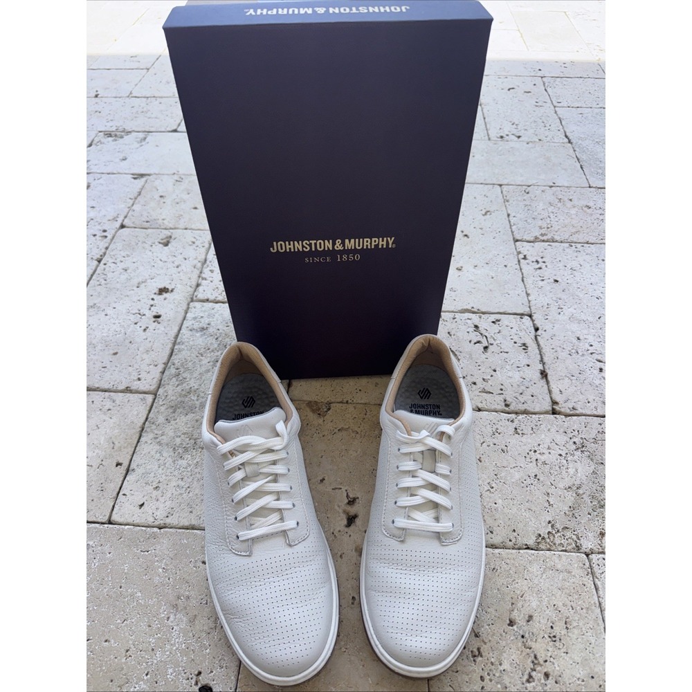 Johnston & Murphy 59-4258 Mens White Leather Lifestyle Sneakers Shoes 9 Dillon